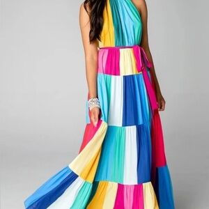 BuddyLove Blake Halter Rainbow Maxi Dress - Prism Size Large